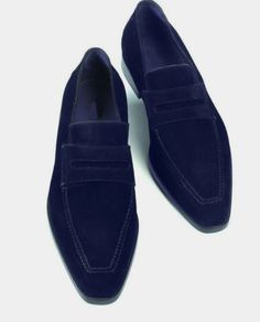 Handmade Mens Dress Loafer Slips On Moccasin Suede Navy Blue Suede Formal Shoes sold by Branded_fashion2020 on Storenvy Classic Navy Luxury Loafers, Luxury Navy Classic Loafers, Navy Classic Luxury Loafers, Luxury Navy Loafers With Leather Sole, Luxury Wingtip Moccasins For Galas, Luxury Wingtip Moccasins For Semi-formal Occasions, Luxury Blue Moccasins For Formal Occasions, Mens Blue Dress Shoes, Shoes Men Formal