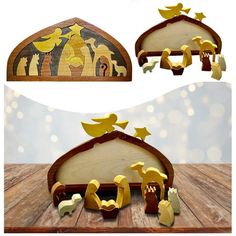 the nativity scene is made out of wood