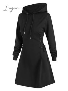 Ingvn - Casual Women Long Sleeve Autumn Dress Drawstring Lace Up Mini Hoodie Vestidos Femme Gothic Gothic Fashion Dresses, Dress Streetwear, Evening Dresses For Weddings, Autumn Dress, Crop Top And Shorts, Bride Clothes, Tracksuit Women, Cargo Pants Women, Wide Leg Denim