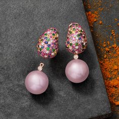 Ross-Simons - 12-13mm Pink Cultured Pearl, 3.80ct t. w. Multi-Gemstone, .28ct t. w. Diamond Removable Drop Earrings. Elevate your assembly of luxurious accessories by two looks with one pair! Fierce, feminine and fully removable, 12-13mm pink cultured freshwater pearls dangle from modern, organic-shaped tops blanketed in a candy-colored display of 3.80 ct. tot. gem wt. multicolored sapphires, tsavorites and .28 ct. t. w. round brilliant-cut diamonds that can be worn with or without the pink pear Pink Multi-stone Round Earrings, Pear-shaped Multi-stone Formal Jewelry, Elegant Pink Earrings With Stones, Fine Jewelry Pear-shaped Multi-stone, Elegant Pink Gemstones For Jewelry Making, Luxurious Accessories, Pearl Birthstone, Fine Jewelery, Freshwater Cultured Pearls