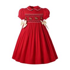 Girls Smocked Dress Christmas Party Clothes with Bows Peter Pan Collar Red   Description: Main colour :Red Size available : 2-12 Years Material : Cotton Package included : 1 x dress  Item features :  Smocked Short sleeve Peter pan collar A-line princess party smocked dress for girls Perfect for your girls on bridesmaid, wedding, birthday ,christmas ,party ect. Shipping & Returns Shipping Item location in China 1.The shipping time will be 10-15 days as usual, holidays may delay.   Item location i Dark Green Velvet Dress, Girls Smocked Dresses, Smocked Clothes, Wedding Party Outfits, Smocked Dresses, Girls Smock, Green Velvet Dress, Girls Christmas Dresses, Formal Dresses For Weddings