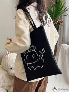 Bird in Bag - Minimalist Printed Lined Tote Bag Minimalist Tote Shoulder Bag For School, Minimalist Shoulder School Bag, Simple Shoulder Bag For School, Simple Shoulder School Bag, Minimalist Rectangular School Bag, Simple Rectangular School Bag, Printed Canvas Tote Bag, Animal Bag, Printed Canvas