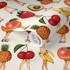 a wallpaper with fruit and people on it