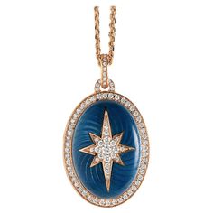 Victor Mayer customizable oval pendant locket 18k rose gold, Brilliant Star Collection, medium blue vitreous enamel, 85 diamonds, total 0.88 ct, G VS, measurements app. 35.8 mm x 23.8 mm About the creator Victor Mayer Victor Mayer is internationally renowned for elegant timeless designs and unrivalled expertise in historic craftsmanship. Lovers of the extraordinary appreciate the beauty of Victor Mayer's designs, which use extremely rare techniques such as genuine enamel or elaborate engravings. Rose Gold Locket, Diamond Locket, Pendant Locket, Vitreous Enamel, Anchor Chain, Star Pendant Necklace, Gold Locket, Luminous Colours, Oval Pendant