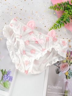 Color: Pink, Size: M Cute White Brief Bottoms, Cute Cotton Briefs, Fitted White Kawaii Bottoms, White Fitted Kawaii Bottoms, Kawaii White Fitted Bottoms, Cute Fitted White Sleepwear, Cute Stretch White Sleepwear, Cute White Stretch Sleepwear, Summer Cotton Sleepwear Briefs