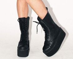 Goth Boots, Black Platform Boots, Code Black, Black Platform, Christmas 2020, Shoes Outlet, Shoe Store, Platform Boots, Black Faux Leather