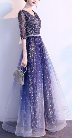 Blue Glitter Formal Gown With Fitted Sleeves (Stunning) Blue Evening Gown For Prom, Blue Evening Dress For Prom Season, Blue Chiffon Evening Dress For Prom Season, Royal Blue Ball Gown Evening Dress For Party, Blue Evening Dress For Prom, Sparkling Sequin Prom Dress, Floor-length, Formal Sequin Maxi Dress For Prom, Formal Maxi Length Sequin Dress For Prom Season, Formal Maxi Length Sequin Dress For Prom