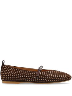 brown suede stud embellishment side buckle fastening pull-tab at the heel round toe branded leather insole flat rubber sole Clog Boots, Shoes Brown, Ballerina Shoes, Jw Anderson, Demi Fine Jewelry, New Sneakers, Summer Beach Wear, Fine Earrings, Ballet Flat Shoes