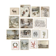 a collection of christmas cards in various styles and designs, all decorated with holiday scenes