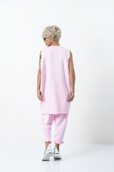 Pink Sleeveless Top Matching Set, Fitted Sleeveless Cotton Pant Set, Pink Sleeveless Matching Set Top, Stretch Cotton Sleeveless Sets, Casual Sleeveless Loungewear Pant Set, Pink Sleeveless Pant Set, Sleeveless Pink Pant Set, Casual Sleeveless Daywear Sets, Fitted Sleeveless Pant Set For Loungewear