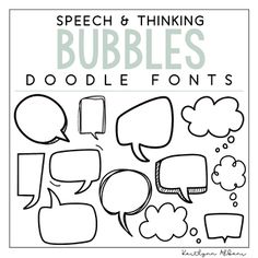 speech bubbles are shown in black and white, with the words bubbles above them to spell out