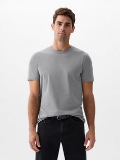 Everyday Soft Crewneck T-Shirt Smart Trousers, Grey Tee, Petite Jeans, Gap Jeans, Soft Tops, Black Wrap Dress, Soft Shorts, Knit Shorts, Grey Shorts