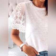 Brand New Price Firm Discount Shipping Package Material: Blending Style: Daily Pattern Type: Lace Design Element: Hollowed Out Fit Type: Regular Sleeve Length: Short Sleeve Neckline: O Neck Small Shoulders 12.2 Bust 37.8 Length 24.4 Medium Shoulders 12.6 Bust 39.4 Length 25 Large Shoulders 13 Bust 40.1 Length 25.6 Xlarge Shoulders 13.4 Bust 42.5 Length 26.2 Keywords Beautiful Unique Designed Lace Sleeves On Soft Fabric Dress Up White Shirt Flannel Plaid Button Down Shirt, Dress, Longsleeve Hoodie, Longsleeve T-Shirt, Longsleeve Shirt, Kangaroo, Pocket, Comfortable, Comfy Lounge Tank Tops, Country, Country Music, Rolling Stones, Johnny Cash, Drinking Beer, Concert Tour Fun, Beac Small Shoulders, Shirt Flannel, Superman T Shirt, Comfy Lounge, Batman T Shirt, Swimsuits Outfits, Button Down Shirt Dress, Purple Shirt, Johnny Cash