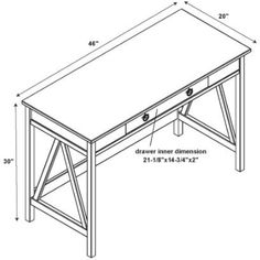 a drawing of a desk with measurements