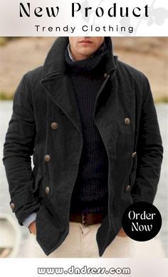 Men's Casual Fashion Lapel Open Front Solid Color Jacket Lapel Coat, Casual Trends, Mens Jackets Casual, Peacoats, Long Sleeve Outerwear, Cargo Jacket, Hem Design, Cardigan Fashion, Long Sleeves Jacket