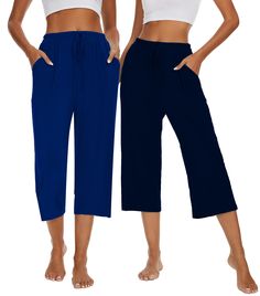 PRICES MAY VARY. Capri pajama pants for women are made of cotton polyester blend fabric, lightweight, breathable, stretchy, super soft against the skin and comfy enough for every day wearing Women's cotton lounge pants feature elastic waistband with drawstring, wide leg cut and loose fit, cropped length pants with two side pockets, soft and comfy touching, move freely all the day 2 pack capri sleep pants, soft and stretchy, comfortable and casual for sleepwear, perfect for everyday essentials, e Cotton Bottoms With Pockets For Relaxation, Summer Relaxation Sweatpants With Elastic Waistband, Comfortable Stretch Harem Pants For Loungewear, Non-stretch Cotton Harem Pants For Loungewear, Casual Cotton Harem Pants For Relaxation, Summer Yoga Sweatpants With Pockets, Cotton Wide Leg Sleepwear For Relaxation, Cotton Harem Pants For Relaxation, Spring Relaxation Bottoms With Drawstring