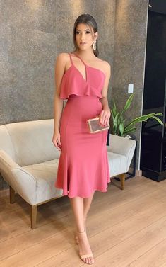 One-shoulder Midi Dress For Weddings And Prom, One Shoulder Midi Dress For Wedding And Prom Season, Robes D'occasion, Short Homecoming Dress, Dinner Dress, Formal Evening Dresses, Homecoming Dress, Classy Dress, Dress Patterns