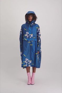 Japanese Blossom - Rain Poncho – Rainkiss Rain Ponchos Blue Cape Outerwear For Spring, Blue Oversized Poncho, Blue Spring Raincoat For Rainy Weather, Blue Raincoat For Rainy Weather In Spring, Multicolor Long Sleeve Raincoat For Spring, Spring Poncho With Kimono Sleeves, Spring Poncho With Kimono Sleeves, Oversized, Oversized Poncho With Kimono Sleeves For Spring, Oversized Pink Poncho For Spring