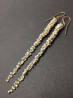 Our Extra Long Wisteria Caviar Earrings are finely handcrafted and thoughtfully designed to be light with movement that shows off unique earrings and you.  These face flattering cascading clusters showcase our meticulous attention to detail.  Perfect gift for you or your bestie to cherish for years.  This is why our Wisterias are a favorite... ♥Durable- Sturdy yet delicate. ♥Unique metalwork design and craftmanship. ♥Comfort without compromising style and grace. ♥Ethically handmade -Recycled Ste Affordable Unique Jewelry With Dangling Beads, Luxury Handmade Fine Jewelry Earrings, Luxury Handmade Linear Earrings As Gift, Luxury Handmade Chandelier Earrings For Evening, Cheap Handmade Evening Jewelry, Elegant Handmade Chandelier Earrings, Cheap Elegant Beaded Earrings, Luxury Beaded Chandelier Earrings Elegant Style, Luxury Beaded Earrings For Evening