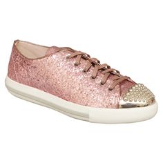 New In Box - Miu Miu Glitter Lux Calzature Donna Sneakers In Size 40 * Glitter Upper * Metallic Leather Trim * Round Metallic Silver Toe Cap With Studs * Lace Up Style * Logo Detail On Tongue And Insole * Leather Lining * Padded Insole * Rubber Sole * Includes Miu Miu Box Note: Style Number Written On Bottom Of Shoe In Red Pen. Condition: Brand New In Box Color: Rosa (Pink) Size: Women's Us 10 / 40 Eur Approximate Outside Sole Measurement: 10.25" Glamorous Embellished Lace-up Sneakers, Pink Embellished Sneakers For Party, Party Sneakers With Sequins And Round Toe, Embellished Low-top Party Sneakers, Embellished Low-top Sneakers For Party, Sparkling Round Toe Party Sneakers, Embellished Lace-up Party Sneakers, Sparkling Round Toe Sneakers For Party, Silver Embellished Party Sneakers