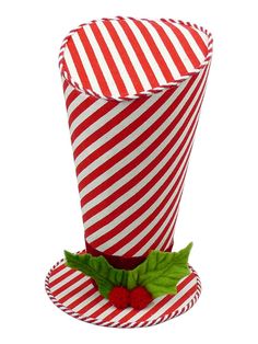 10 Asymmetrical Red/Wht Stripe Top Hat - 84699RDWT - The Wreath Shop Peppermint Christmas Decorations, Raz Imports, Peppermint Christmas, Classic Candy, Candy Cane Stripes, Trendy Tree, White Candy, Christmas Tops, Indoor Christmas Decorations