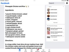 an image of a facebook page with the words'pineapple chicken and rice ingredients '