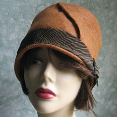 Womens Flapper Hat Pattern Felt With Bias Cut by kalliedesigns, $4.25 Brown Brimmed Cloche Hat One Size, Brown Brimmed Cloche Hat, One Size Fits Most, Brown Cloche Hat With Short Brim, Brown Brimmed Cloche Hat, Vintage Fitted Beanie Hat, Adjustable Brown Beanie Mini Hat, Fitted Retro Brown Cloche Hat, Fitted Brown Cap, Retro Brown Hat Bands For Winter