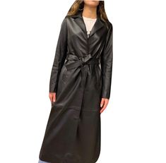 Women's Black Lambleather Fashion Trenchcoat, Genuine Soft Leather Topcoat Leather Long Coat For Fall, Fall Leather Long Coat With Belt, Belted Leather Long Coat For Fall, Belted Long Leather Jacket For Fall, Fall Workwear Leather Long Jacket, Spring Business Long Leather Coat, Chic Long Leather Jacket For Fall, Chic Long Leather Coat For Fall, Formal Long Coat Leather Jacket For Fall