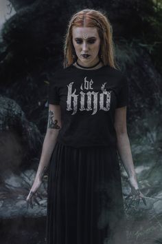 [ENG]Hand drawn design, digitized and printed on t-shirt. "Be Kind" T-shirt, Goth Outfit , witchy shirt We are giving away $20 on a $100 order,  or simply,  a 20% COUPON CODE ONLY TO OUR ETERNAL CUSTOMERS! Remember to join our mailing list to get this and future new discounts code!  www.eternitylinedesign.com TECHNICAL DATA: Excellent t-shirt that matches any outfit, made of soft cotton with double stitching on the neckline and sleeves that give it greater resistance, comfortable fit that gives Fitted Black T-shirt In Fairy Grunge Style, Gothic Letter Print Tops For Alternative Fashion, Gothic T-shirt With Letter Print And Short Sleeves, Gothic Halloween T-shirt With Letter Print, Alternative Halloween T-shirt With Text Print, Grunge Band Logo Tops For Halloween, Halloween Band Logo Tops For Alternative Fashion, Grunge Tops With Band Logo For Halloween, Band Logo Tops For Halloween Alternative Fashion