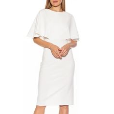 Alexia Admor Sheath Dress. Size: M. Color: Ivory. Never Worn. Perfect For Parties Or Work. Fitted Midi Dress With Flutter Sleeves For Cocktail, Elegant Midi Dress With Ruffles And Butterfly Sleeves, Flutter Sleeve Midi Dress For Formal Occasions, Feminine Midi Dress With Butterfly Sleeves, Chic Flutter Sleeve Midi Dress For Work, Chic Midi Dress With Flutter Sleeves For Work, Chic Flutter Sleeve Cocktail Dresses, Elegant Summer Dress With Cape Sleeves, Chic Midi Dress With Butterfly Sleeves