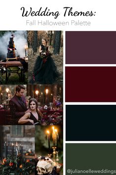 Halloween Wedding Theme Fall Color Palette Wedding Theme Fall, Halloween Wedding Theme, Wedding Color Scheme Ideas, Color Scheme Ideas, Gothic Wedding Theme, Dark Wedding Theme, Creating A Budget, Wedding Color Scheme