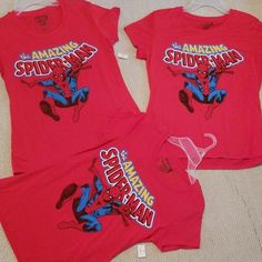 Ladies 'Amazing Spiderman T Shirts Sizes Medium, Large & Xl. 60% Cotton/40% Polyester. Fitted Red Tops With Character Print, Fitted Red Top With Character Print, Red Graphic Print T-shirt For Family Matching, Fitted Crew Neck Top For Family Matching, Fun Red Crew Neck Tops, Fun Fan Merchandise Top With Front Print, Fun Fan Merchandise Tops With Front Print, Fun Red Top With Screen Print, Red Crew Neck Tops Casual Style