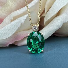 🐣. Offer Xtras! Emerald Pendant Necklace, Ladies Pendant, May Birthstone Necklace, Mothers Day Gift, 14k Gold Necklace, round diamond pendant, #6707 for $385.0 #MayBirthstone #14kGoldNecklace #MothersDayGift #EverydayPendant #LadiesPendant #OvalPendant #BirthdayGift #RoundDiamond #AnniversaryGift #EmeraldPendant Green Necklace With Diamond Accents For A Gift, Gift Emerald Necklace With Brilliant And Emerald Cuts, Exquisite Diamond Emerald Necklace May Birthstone, Dazzling Emerald Necklace With Gemstones As A Gift, Gift Emerald Diamond Necklace, Exquisite Diamond Emerald Necklace For May Birthstone, Green Emerald Necklace With Diamond, Gift Emerald Necklace With Diamonds, Exquisite Cubic Zirconia Emerald Necklace As Gift