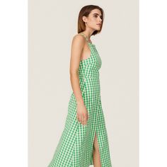 Green gingham polyester blend (70% Polyester, 30% Cotton). Midi. Square neck. Sleeveless. Size zipper closure. 45" from shoulder to hemline. Imported. Gingham Midi Dress, Green Gingham, Rent The Runway, Anya Hindmarch, Closet Designs, Green Midi Dress, Square Neck, Gingham, Halter Dress