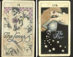 two tarot cards, one with the same image on it and one with the same drawing