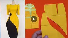 a woman is making a dress out of paper and then cutting it into smaller pieces