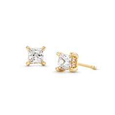 Express your timeless style with the simple and sparkling design of these certified princess-cut diamond solitaire stud earrings in 14K gold. Fashioned in 14K gold Each earring showcases a 1/4 ct. certified princess-cut diamond boasting a color rank of I and clarity of I1. A ribbon of diamonds wraps the center in a hidden halo design. Radiant with 5/8 ct. t.w. of diamonds Includes certification card These post earrings secure comfortably with friction backs. Gold Princess Cut Earrings For Formal Events, Gold Princess Cut Earrings For Formal Occasions, Classic Princess Cut Earrings For Anniversary, Classic Princess Cut Earrings For Formal Occasions, Elegant Gold Solitaire Diamond Earrings, Elegant Yellow Gold Solitaire Diamond Earrings, Classic Princess Cut Diamond Earrings For Anniversary, Classic Asscher Cut Diamond Earrings, Formal 14k Gold Solitaire Diamond Earrings