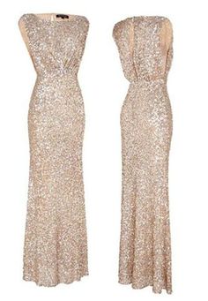 two dresses with sequins on them, one in gold and the other in silver