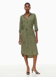 Soft Utility, Khaki Shirt Dress, Utility Dress, Sundress Casual, Khaki Shirt, Green Prom, Utility Shirt, Green Prom Dress, Poplin Dress