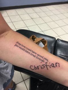 a person with a tattoo on their arm that says, i can't have saved you