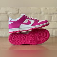 Nike Dunk Low Retro Shoes White Pink Barbie Fuchsia Fb9109-102 Size Women Gs 4y/ Women 5.5, 5y/Women 6.5,6y / Women 7.5 Hot Pink And White Nike Shoes, Barbie Dunks Shoes, Pink Custom Sneakers For Sports With Branded Heel, Custom Nike Pink Sneakers With Branded Insole, Custom Pink Sneakers With Contrast Sole, Custom Pink Sneakers With Rubber Sole, Pink Sports Sneakers With Removable Insole, Sporty Pink Custom Sneakers, Pink Slip-on Custom Sneakers With Rubber Sole