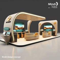 Presenting an innovative #kioskstanddesign concept that exudes elegance and versatility. Its modern/futuristic aesthetics and features and eye-catching displays, this #innovativekiosk is the epitome of convenience and style. #design #exhibitionstand #boothdesign #kioskdesign #exhibitiondesign #tradeshow #exhibitionstanddesign #standbuilder #tradeshowbooth #exhibitions #marketing #exhibitionbooth #events #tradeshows #eventmarketing #exhibitdesign #branding #tourism #travel #dubai #digitalkiosk Design Booth Exhibition, Modern Exhibition Booth Design, Tradeshow Booth Ideas, Gold Graphic Design, Event Booth Design, Travel Dubai, Stand Feria, Gate Wall Design, Drawing Furniture