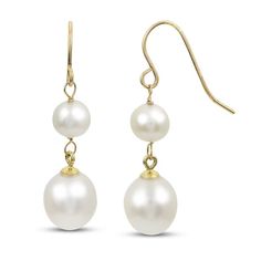 Cultured Pearl Dangle Earrings 14K Yellow Gold | Kay Yellow Gold Dangle Pearl Earrings With French Hook, Classic Pearl Earrings With French Hook For Anniversary, Classic Pearl Earrings With French Hook For Formal Occasions, Classic Yellow Gold Pearl Earrings With French Hook, Pearl Dangle Earrings, Pearl Types, Pearl Earrings Dangle, Freshwater Cultured Pearls, Pink Pearl