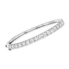 Ross-Simons - 5.00ct t. w. Lab Grown Diamond Bangle Bracelet in 14kt White Gold. 7". Treat yourself to a timeless style at an exceptional value! Our impressive bangle bracelet shimmers with 5.00 ct. t. w. round brilliant-cut lab-grown diamonds in high-polished 14kt white gold. Lab-grown diamonds are identical to mined diamonds according to their optical, physical and chemical properties. All Ross-Simons lab-grown diamond jewelry in 14kt gold and platinum (excluding RS Pure designs) includes an I Classic Diamond White Bangle For Formal Occasions, Classic Bangle With Brilliant Cut For Formal Occasions, Classic Formal Bangle With Brilliant Cut, Classic Bangle In Diamond White For Formal Occasions, Classic White Gold Bangle With Diamond Accents, Classic Formal Bangle With Diamond Cut, Classic Formal Bangle With Diamond Accents, Classic Formal Diamond-cut Bangle, Classic Diamond Cut Bangle In Diamond White