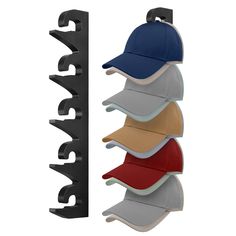 a rack with five hats hanging from it's sides and one hat on top