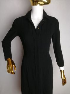 VERSACE CLASSIC V2 vintage women's black wool dress Very good used condition Size tagged 42 - 8, fits like S (please check measurements) Composition: wool Measurements: Shoulder to shoulder - 15.7″ / 40 cm Pit to pit - 15.7″ / 40 cm Half waist - 13" / 33 cm Back length from collar - 39.8″ / 101 cm Sleeve length from shoulder - 18.1″ / 46 cm *All measurements are taken with the garment laying flat #3966 Black Wool Dress For Formal Occasions, Black Knee-length Vintage Dress For Fall, Fitted Knee-length Vintage Dress For Winter, Black Long Sleeve Vintage Dress For Fall, Fitted Long Sleeve Black Vintage Dress, Vintage Formal Winter Dress, Classic Fitted Vintage Dress For Workwear, Winter Vintage Formal Dress, Fitted Vintage Dress With Buttons For Workwear