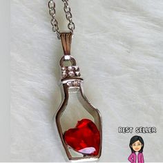 Heart In A Bottle Necklace 16 Beautiful Heart Ruby Love In A Bottle Necklace Red Heart-shaped Sterling Silver Charm Necklace, Silver Metal Charm Necklaces For Valentine's Day, Silver Charm Necklaces For Valentine's Day, Valentine's Day Silver Metal Charm Necklaces, Personalized Red Heart Cut Necklace, Nickel-free Heart Necklace For Valentine's Day, Silver Heart Charm Necklaces For Party, Valentine's Day Red Sterling Silver Charm Necklace, Red Heart Necklace For Valentine's Day Gift