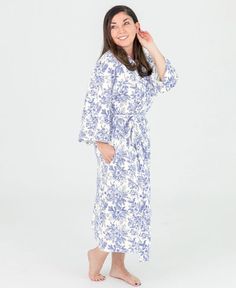 Womens Knit Robe | RuffleButts & RuggedButts Cozy Blue Sleepwear For Spring, Spring Cotton Robe For Bedtime, Cotton Spring Robe For Bedtime, Spring Cotton Bedtime Robe, Spring White Robe For Bedtime, White Spring Bedtime Robe, Spring Overnight Robe With Long Sleeves, Spring Overnight Long Sleeve Robe, Cozy Spring Sleepwear For Overnight