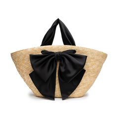 Natural straw bag with black satin bow and handles The Carlotta is a signature statement bag that adds flare to any look. Eugenia Kim Hat, Straw Beach Tote, Boho Handbags, Straw Tote Bag, Statement Bag, Straw Bags, Eugenia Kim, Straw Tote, Basket Bag