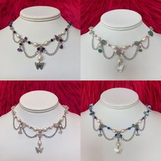 "Super cute cottagecore aesthetic crystal,  butterfly charms, glass beads and pearl princess necklace, great accessory for your summer fits <3  Amethyst Green Aventurine Rose Quartz Aquamarine ✨Specs -include a 2\" (5cm) extension chain -makes the necklace adjustable from 16\" up to 18\"  -freshwater pearls #cottagecore  -tarnish free - perfect layering necklace, pairs great with more jewellery from my shop!  ✨Stainless Steel  Made with 304 stainless steel jewellery findings. Stainless steel is an affordable and hypoallergetic material perfect for jewellery with the intention for everyday wear, it is tranish free meaning that overtime your item wont discolour and rust when exposed to water and gets wet. No more green neck and ear marks!  ✨Delivery All orders posted Royal Mail tracked 48... Jewellery Making Ideas, Cottagecore Necklace, Pearl Princess, Jewellery Findings, Layered Beaded Necklaces, Necklace Butterfly, Diy Jewelry Projects, Princess Necklace, Bracelets Design